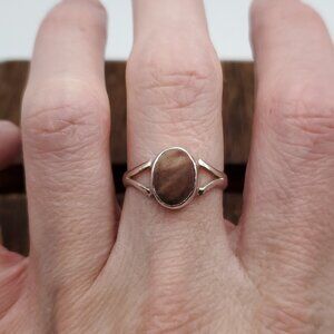 Size 8.5 925 Sterling Silver Cool Brown Cream Stone Ring